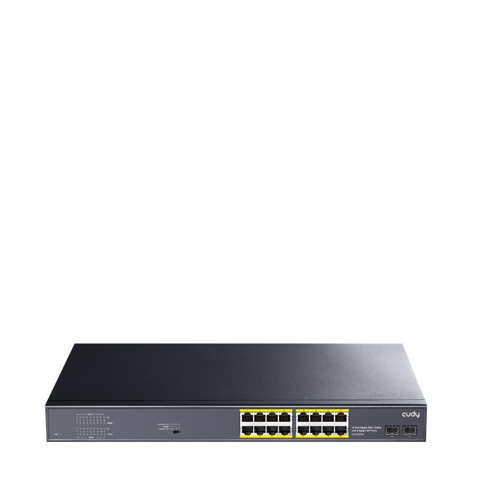 Cudy GS1020PS2 Switch di Rete Gigabit PoE 16 Porte con 2 Slot SFP, Budget PoE di 200W, Montaggio Rack