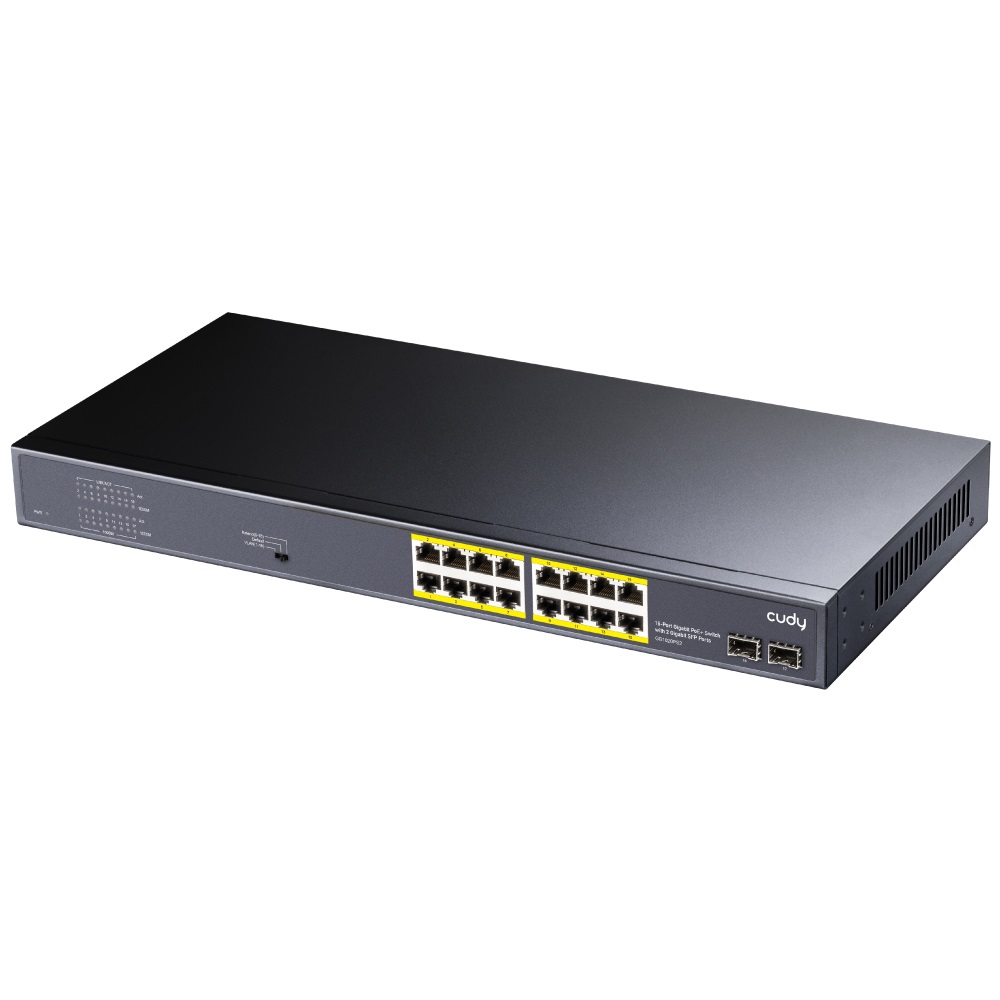 Cudy GS1020PS2 Switch di Rete Gigabit PoE 16 Porte con 2 Slot SFP, Budget PoE di 200W, Montaggio Rack