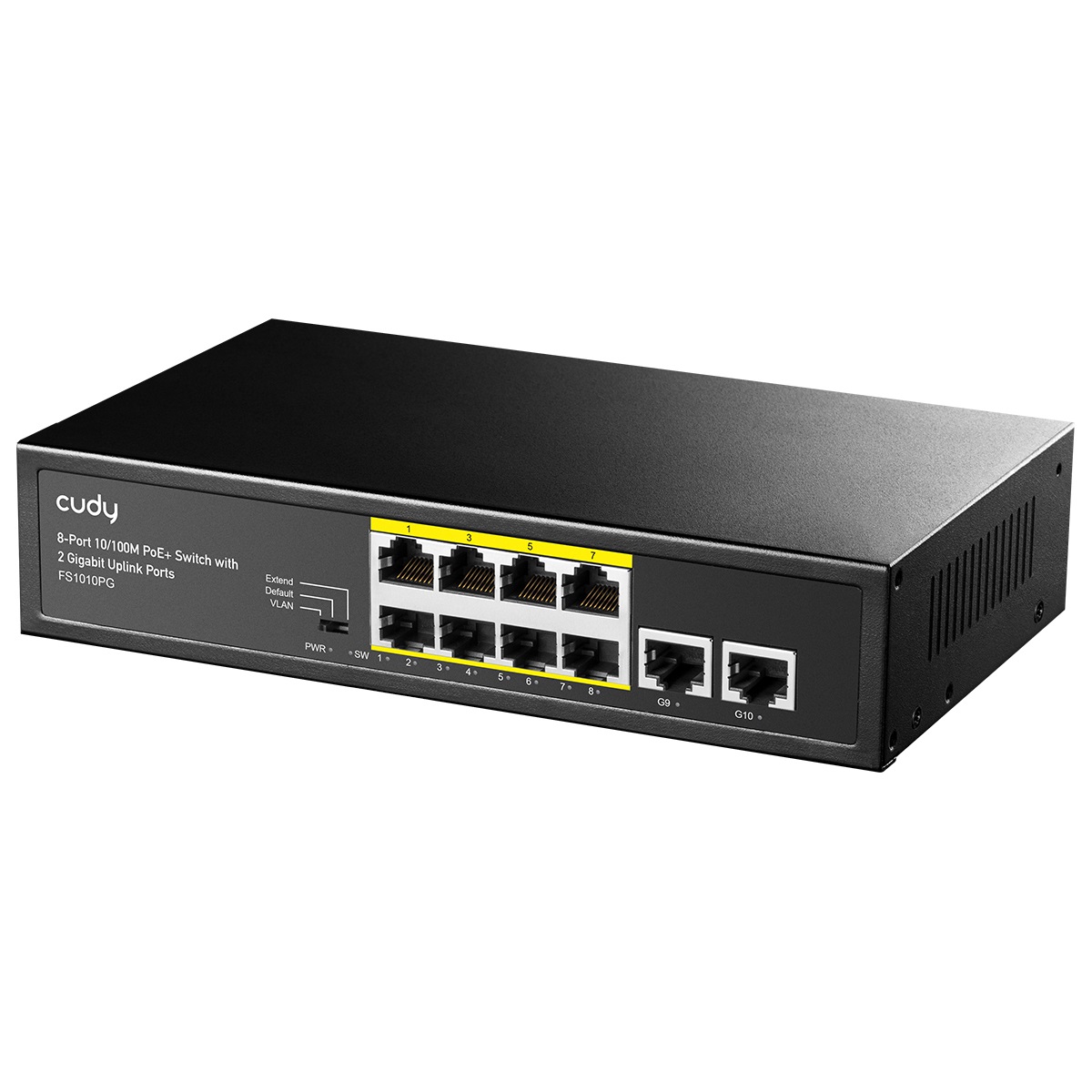 Cudy FS1010PG Switch di rete PoE 10 Porte 10/100Mbps con 8 Porte PoE e 2 Porte Uplink, 120W, Modalità Extend/VLAN, Fanless