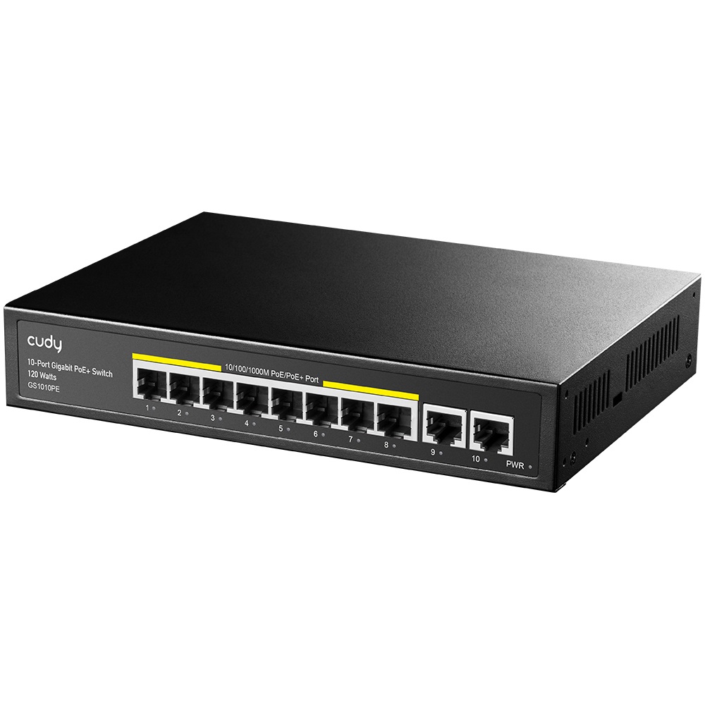 Cudy GS1010PE Switch di Rete Gigabit Ethernet 10 Porte (10/100/1000) con Supporto Power over Ethernet (PoE) e Montaggio Rack/Parete - 120W