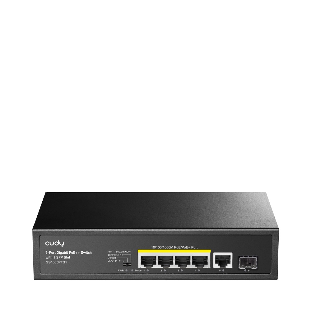 Cudy GS1005PTS1 Switch di rete Gigabit PoE 5 porte RJ45 (10/100/1000) 1 porta SFP, supporto PoE 120W, montaggio rack e a parete