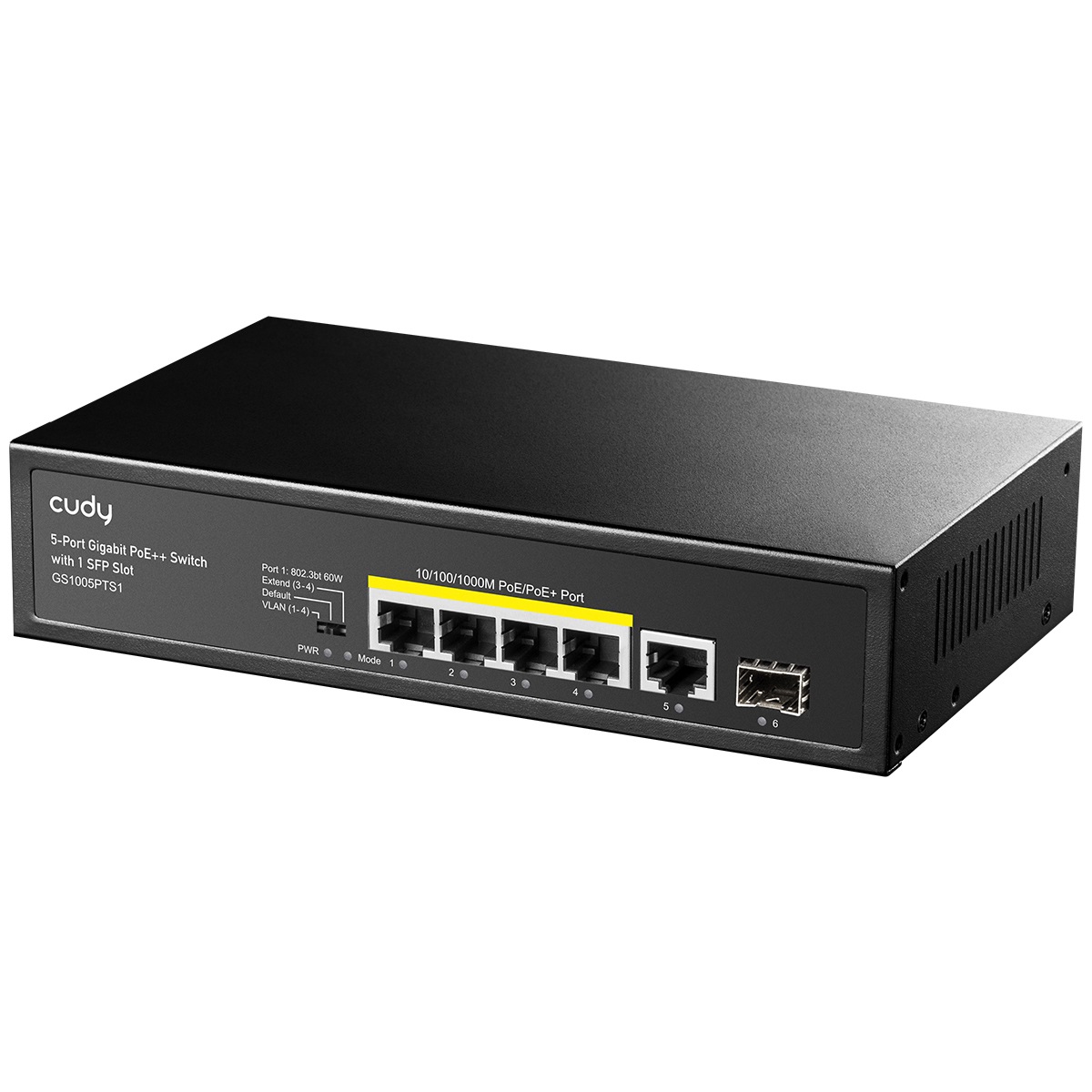 Cudy GS1005PTS1 Switch di rete Gigabit PoE 5 porte RJ45 (10/100/1000) 1 porta SFP, supporto PoE 120W, montaggio rack e a parete