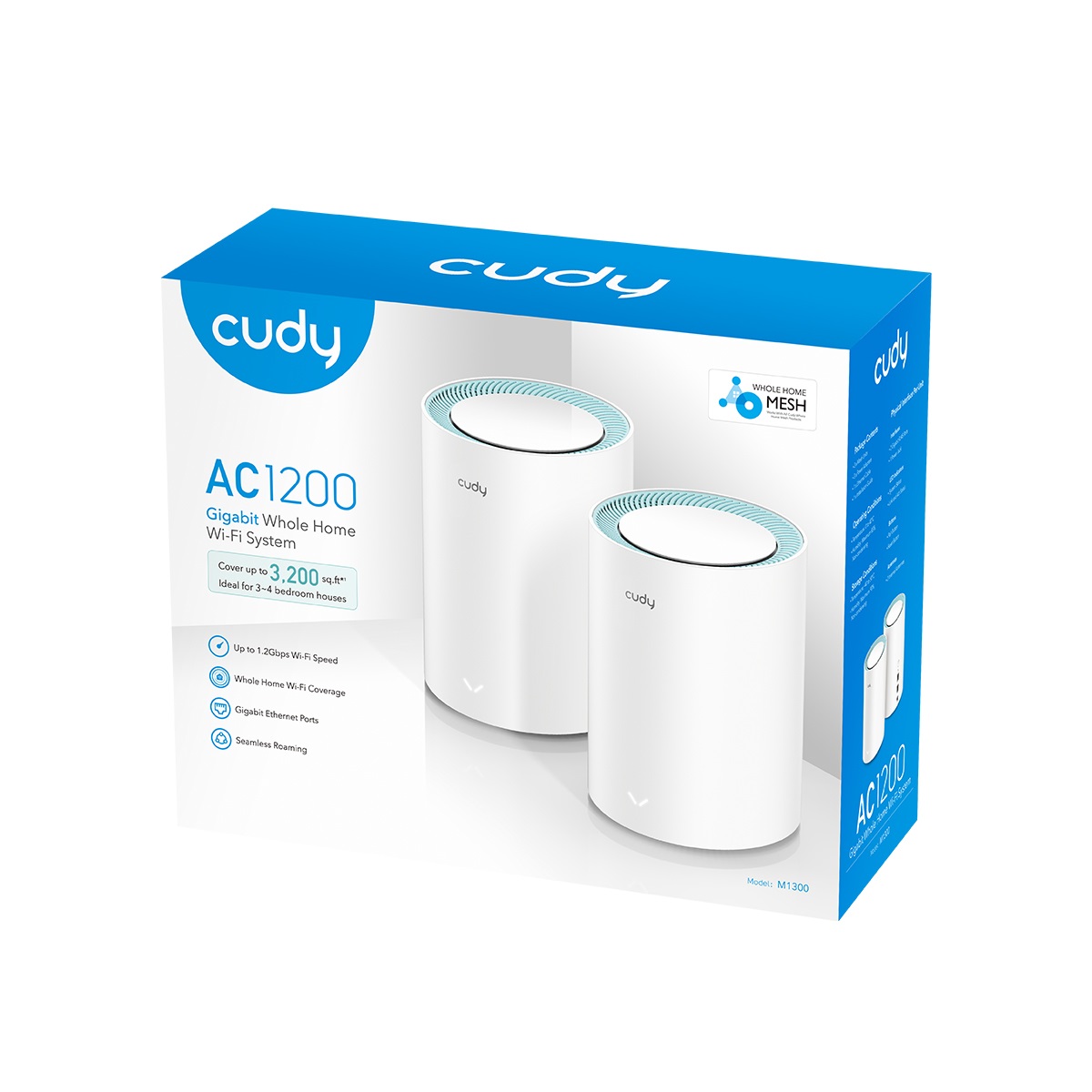 Cudy M1300 2-PACK Sistema Wi-Fi Mesh Dual-band AC1200 (2.4 GHz/5 GHz) - 867 Mbps su 5GHz e 300 Mbps su 2.4GHz, 2 Porte Gigabit Ethernet, Colore Bianco