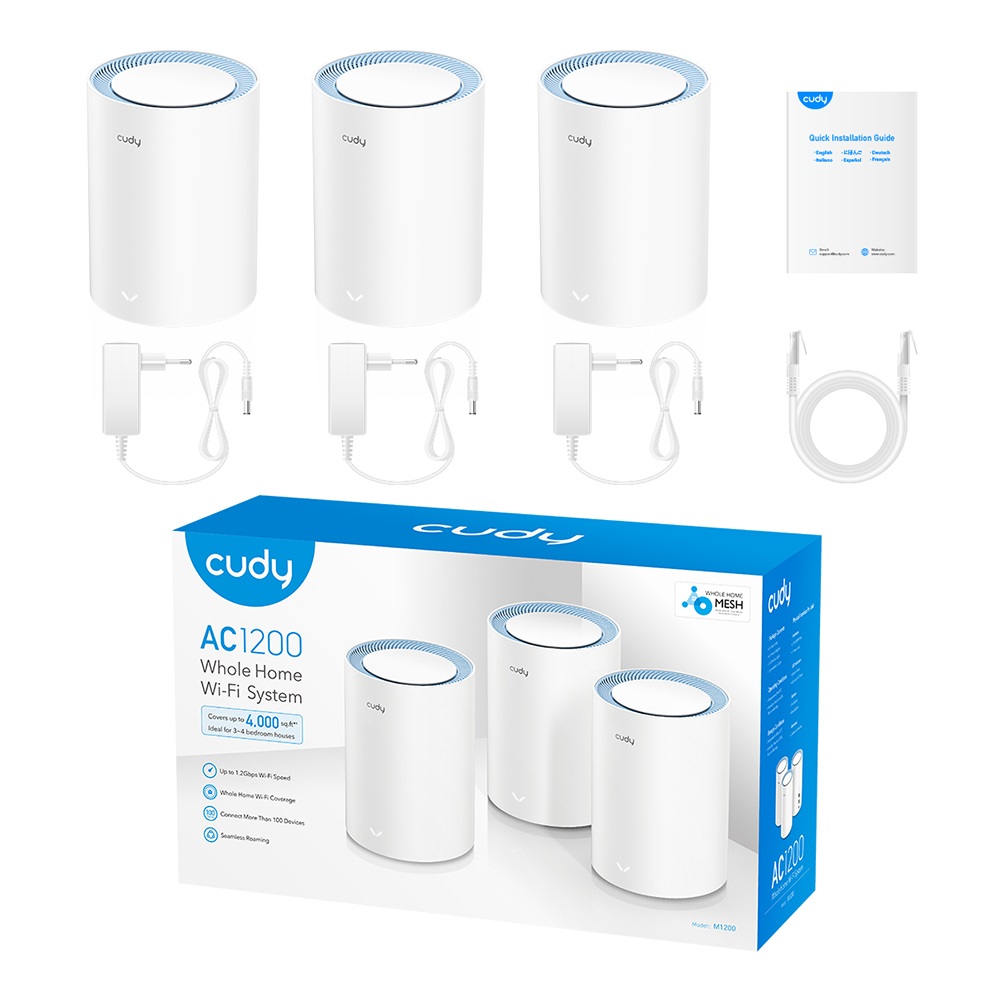Cudy M1200 3-PACK Sistema Wi-Fi Mesh AC1200 Dual Band (2.4 GHz/5 GHz) con Roaming Senza Interruzioni e Supporto VPN