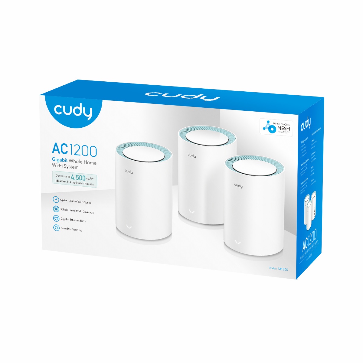 Cudy M1300 3-PACK Sistema Wi-Fi Mesh Dual-band AC1200 Bianco - 867 Mbps su 5 GHz e 300 Mbps su 2.4 GHz, 2 Porte Gigabit Ethernet