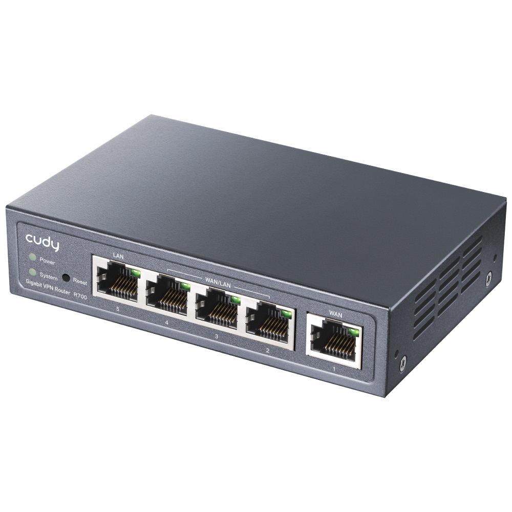 Cudy R700 Router VPN Multi-WAN Gigabit con Fino a 4 Porte WAN, Bilanciamento del Carico e Protezione Fulmine, Grigio