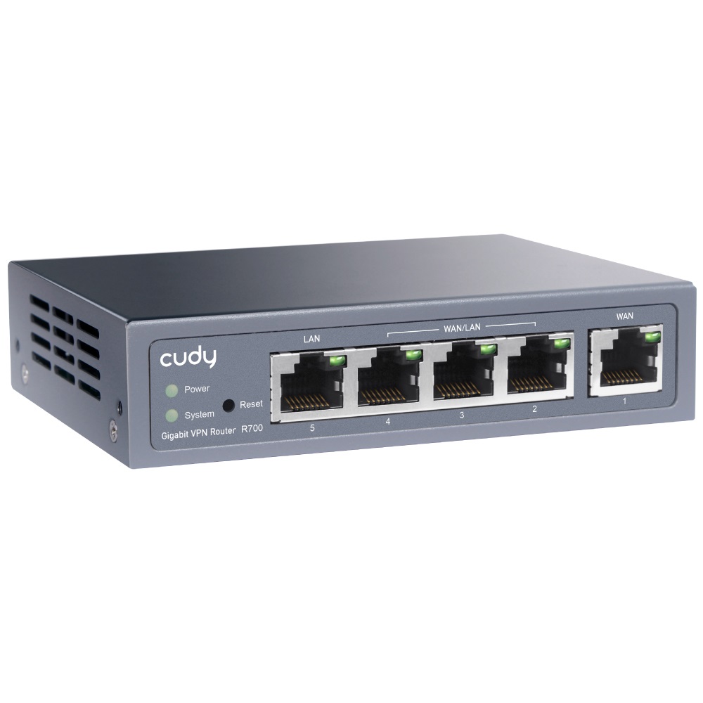 Cudy R700 Router VPN Multi-WAN Gigabit con Fino a 4 Porte WAN, Bilanciamento del Carico e Protezione Fulmine, Grigio