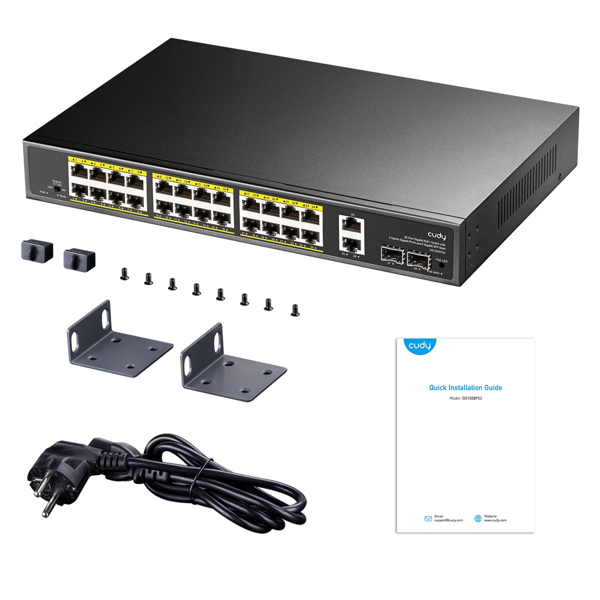Cudy GS1026PS2 Switch PoE non gestito 24 porte Gigabit Ethernet, 300 W, 2 porte Uplink SFP, supporto VLAN, montaggio rack 19