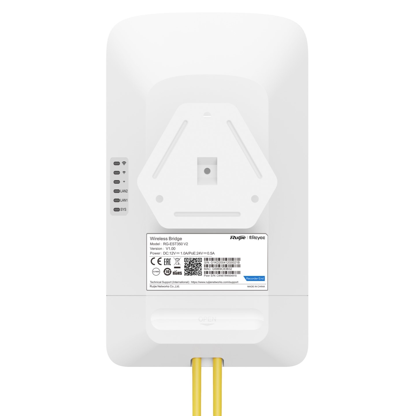 Ruijie Networks RG-EST350 V2 Punto Accesso WLAN 867 Mbit/s 5 GHz Bianco con Supporto Power over Ethernet (PoE) e Antenna Direzionale 15 dBi