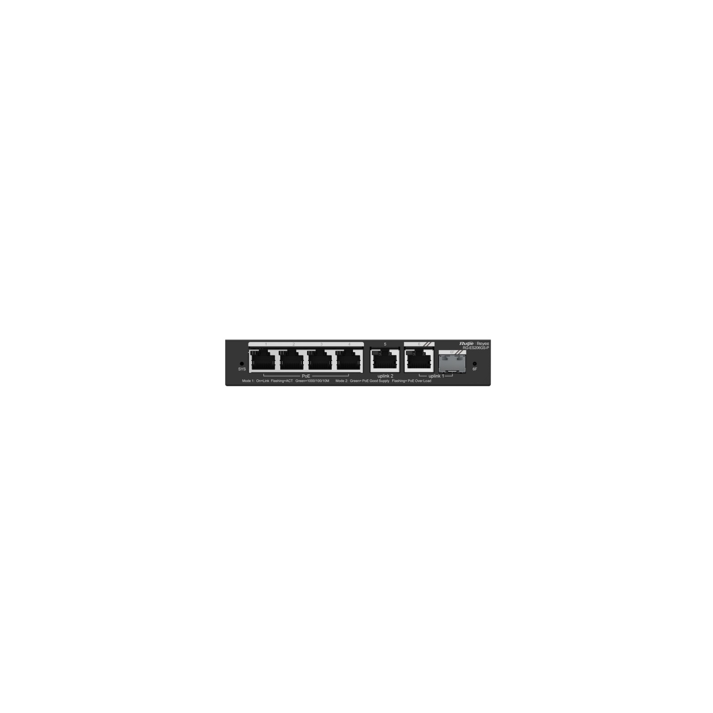 Ruijie Networks 6-Port Smart Gigabit PoE Switch RG-ES206GS-P con 4 PoE/PoE Ports, 1 Gigabit RJ45 e 1 combo SFP, 54W PoE, Case in Acciaio