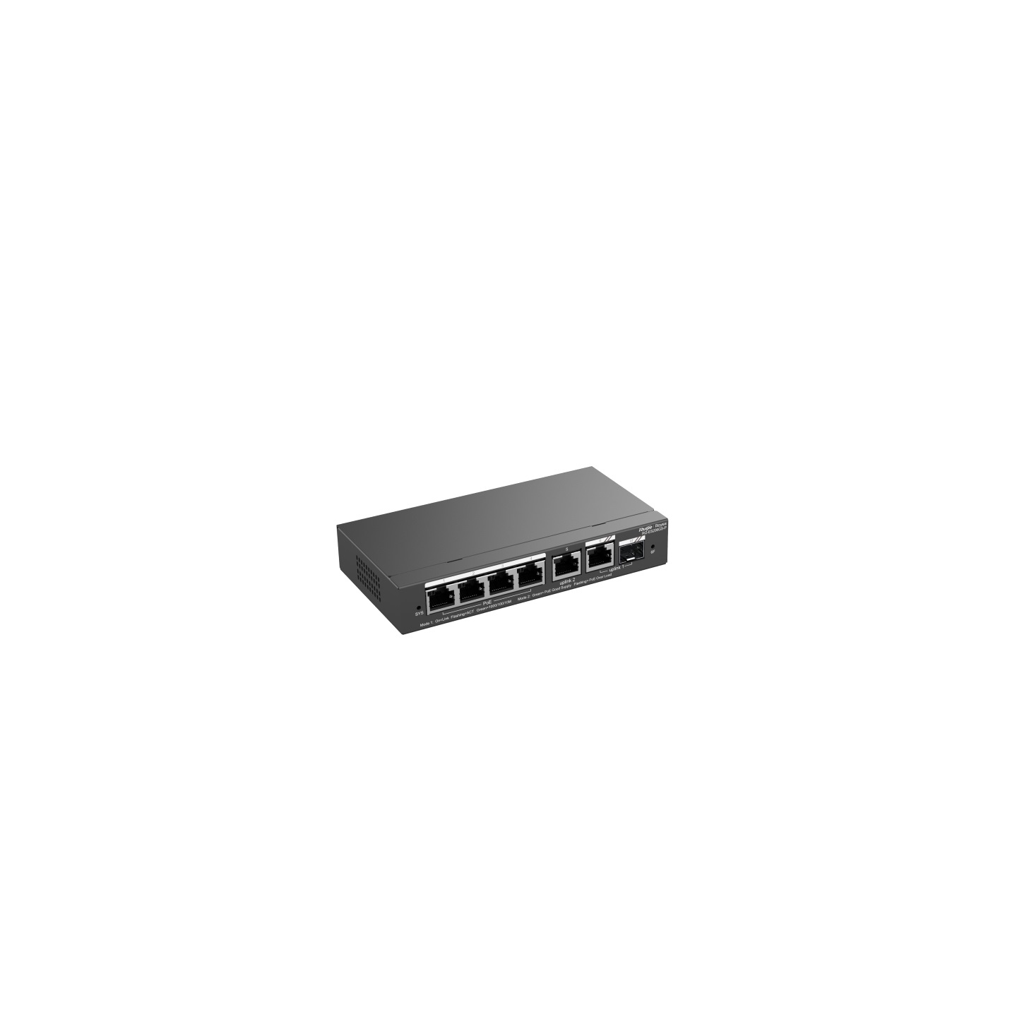 Ruijie Networks 6-Port Smart Gigabit PoE Switch RG-ES206GS-P con 4 PoE/PoE Ports, 1 Gigabit RJ45 e 1 combo SFP, 54W PoE, Case in Acciaio