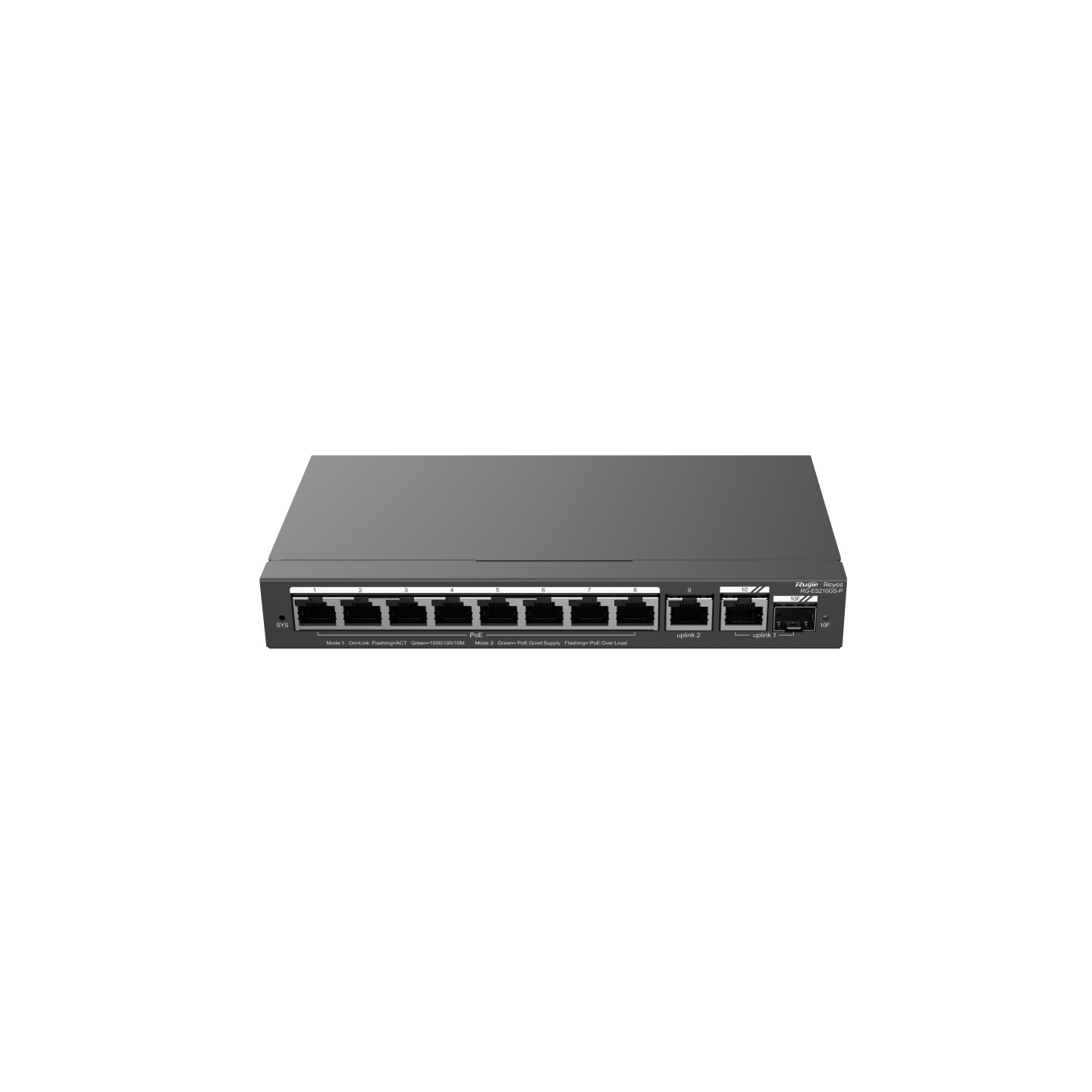 Ruijie Networks RG-ES210GS-P Switch di rete Gestito L2 10-Port Gigabit PoE con 8 porte PoE/PoE e 120W di potenza PoE, Cassa in acciaio