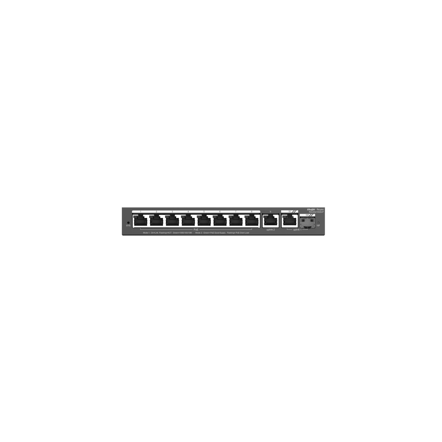 Ruijie Networks RG-ES210GS-P Switch di rete Gestito L2 10-Port Gigabit PoE con 8 porte PoE/PoE e 120W di potenza PoE, Cassa in acciaio