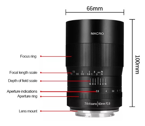 7Artisans 60mm f/2.8 Macro Obiettivo per Fotocamera Canon EF-M - Nero