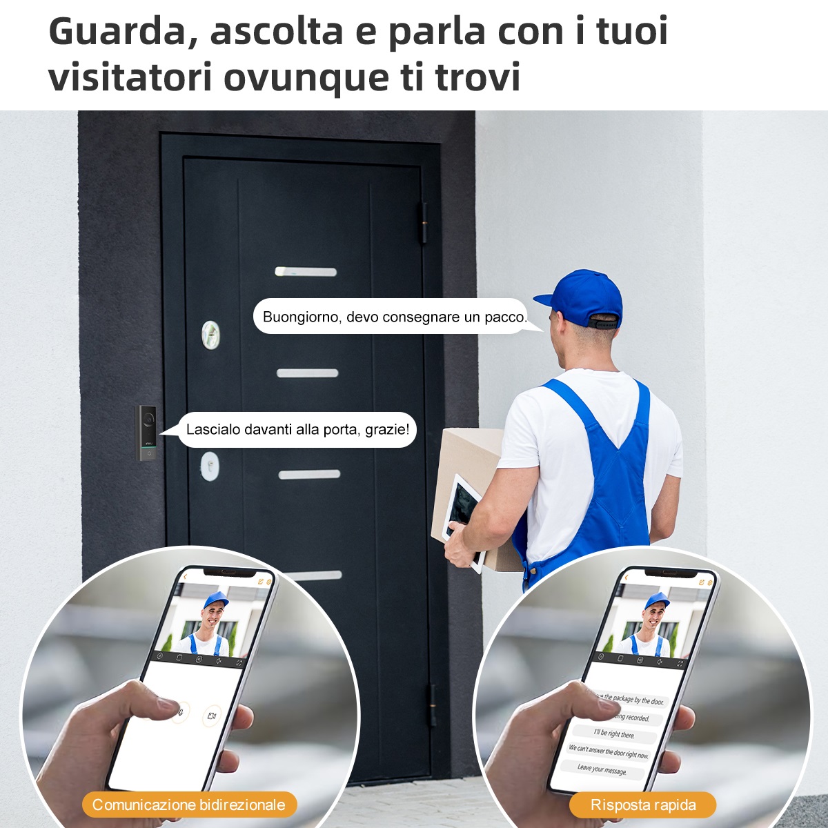 Imou DB60 Kit - Videocampanello Wi-Fi 5MP a batteria con suoneria interna, AI integrata e ottica panoramica