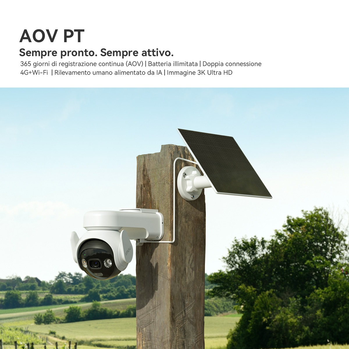 Imou AOV PT Telecamera di Sicurezza IP Esterno 5MP 3K Motorizzata con 4G, Wi-Fi, Batteria Ricaricabile e Pannello Solare