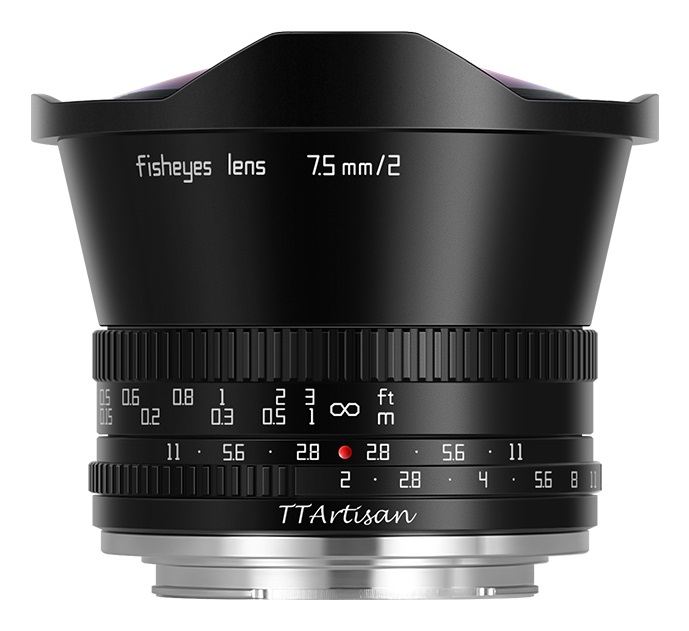 TTArtisan 7.5mm F2.0 Fisheye L-Mount - Obiettivo grandangolare con angolo di visione di 180°, colore Nero