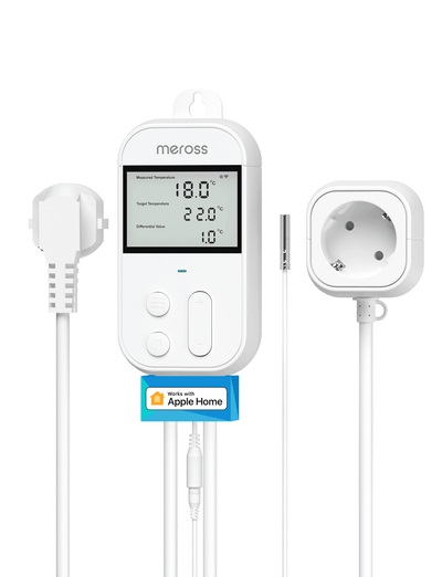 Meross Termostato Intelligente a Presa WiFi - Controllo Temperatura da -30 °C a 110 °C, Compatibile con HomeKit, Alexa e Google Home