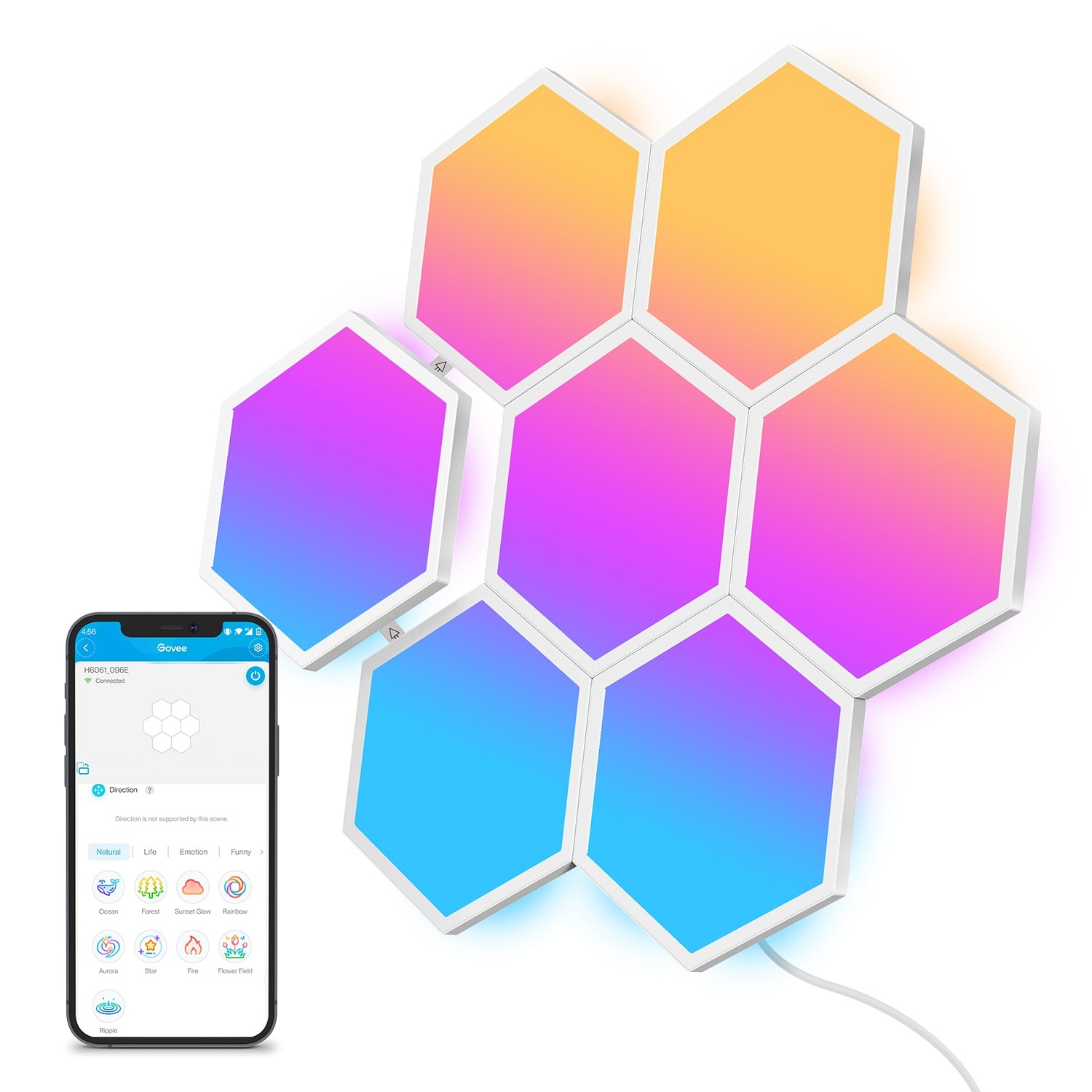 Govee Glide Hexa - Pannelli LED Intelligenti Wi-Fi RGBIC per Parete in Plastica