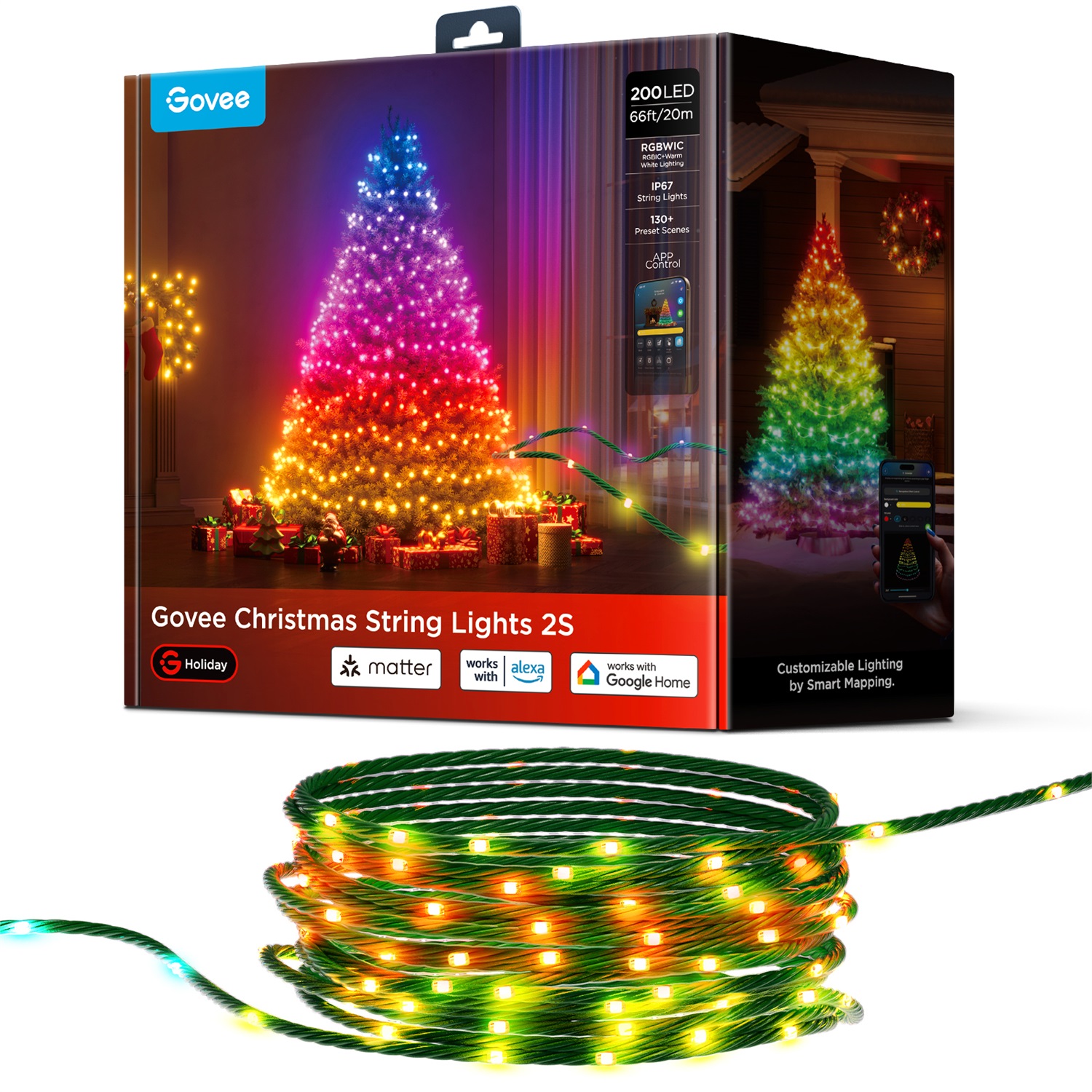 Govee H80C4 - Catena luminosa intelligente 20m Wi-Fi/Bluetooth, RGB, impermeabile e dimmerabile