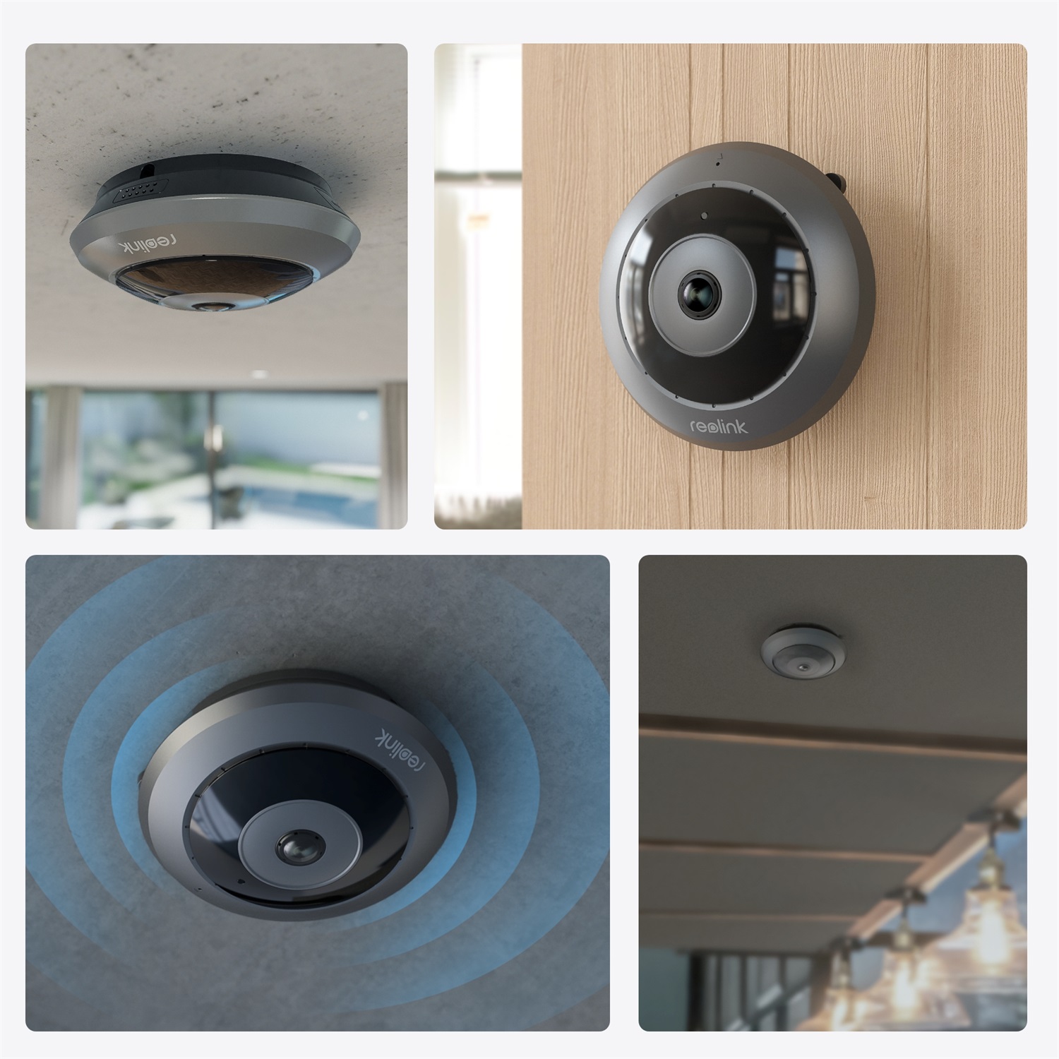 Reolink Fisheye Series W520 Telecamera di Sicurezza IP Interno 2560 x 2560 Pixel - Installazione Soffitto/Muro, Con e Senza Cavo, Compatibile con Google Assistant, Nero e Grigio