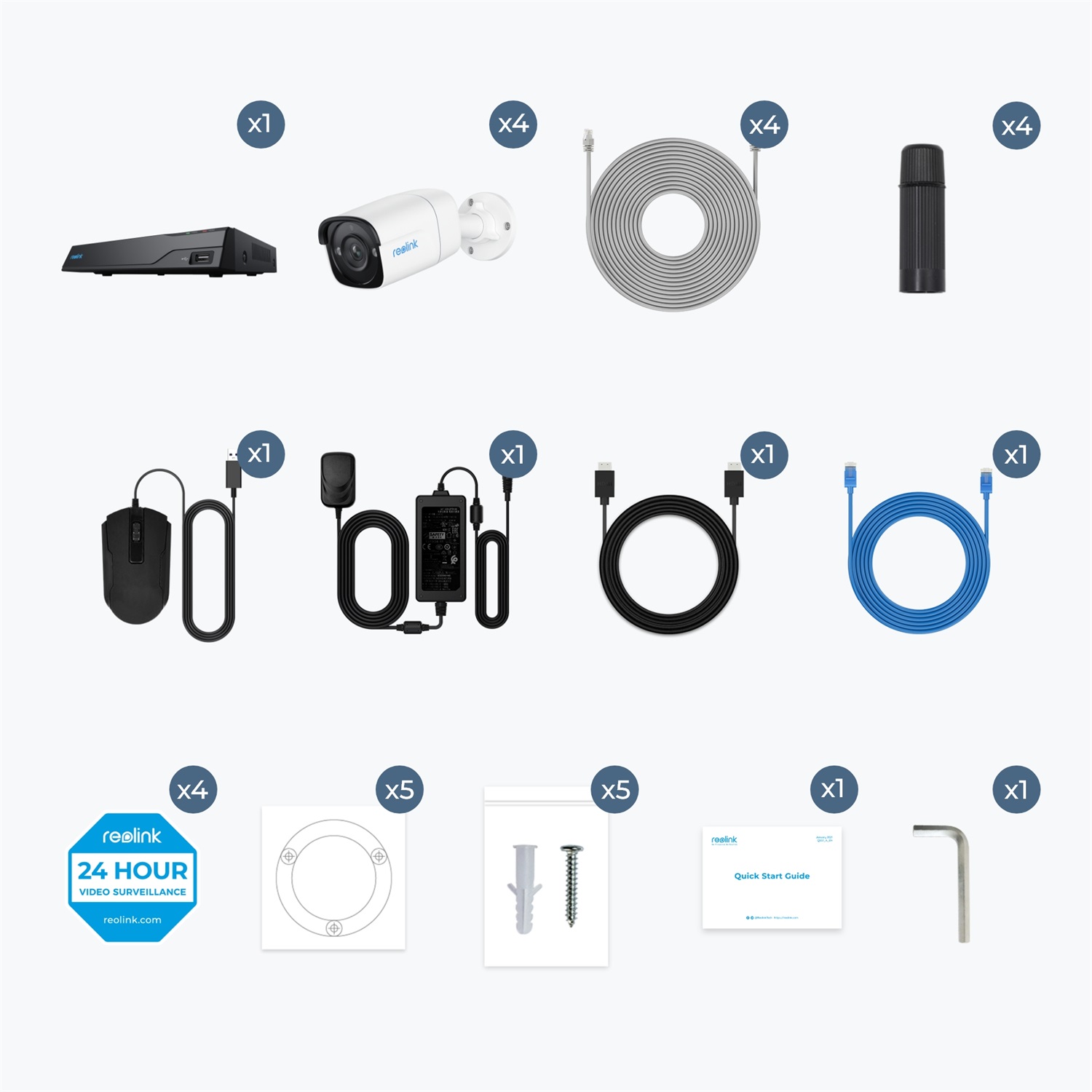 Reolink NVS8-5MB4 Kit di Videosorveglianza Cablato 8 Canali con 4 Telecamere Bullet 5MP e HDD 2TB