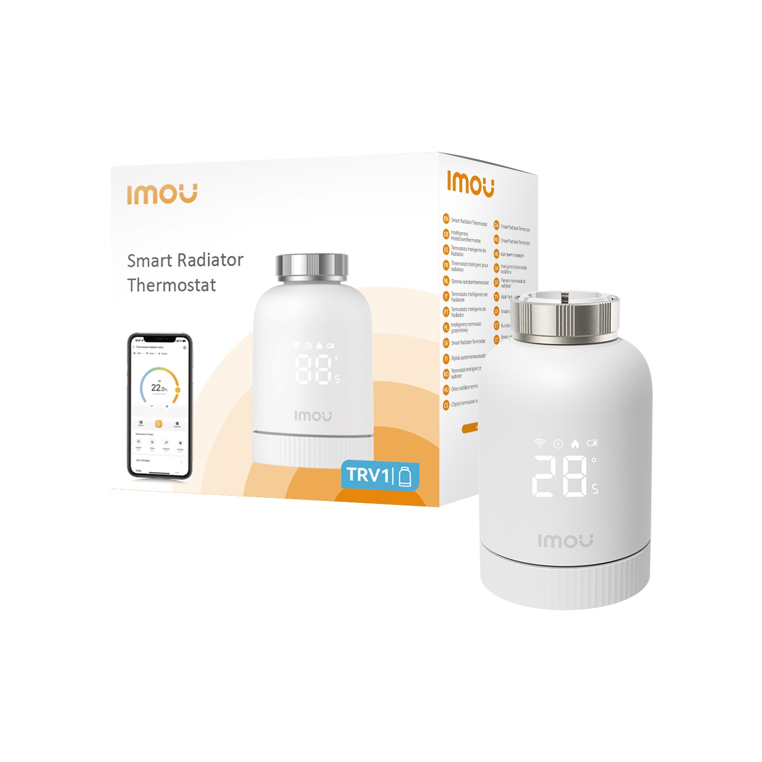 Imou TRV1 Valvola Termostatica Smart con 6 Adattatori, Rilevamento Finestra Aperta, Protezione Congelamento, Programmabile e Compatibile con Alexa e Google