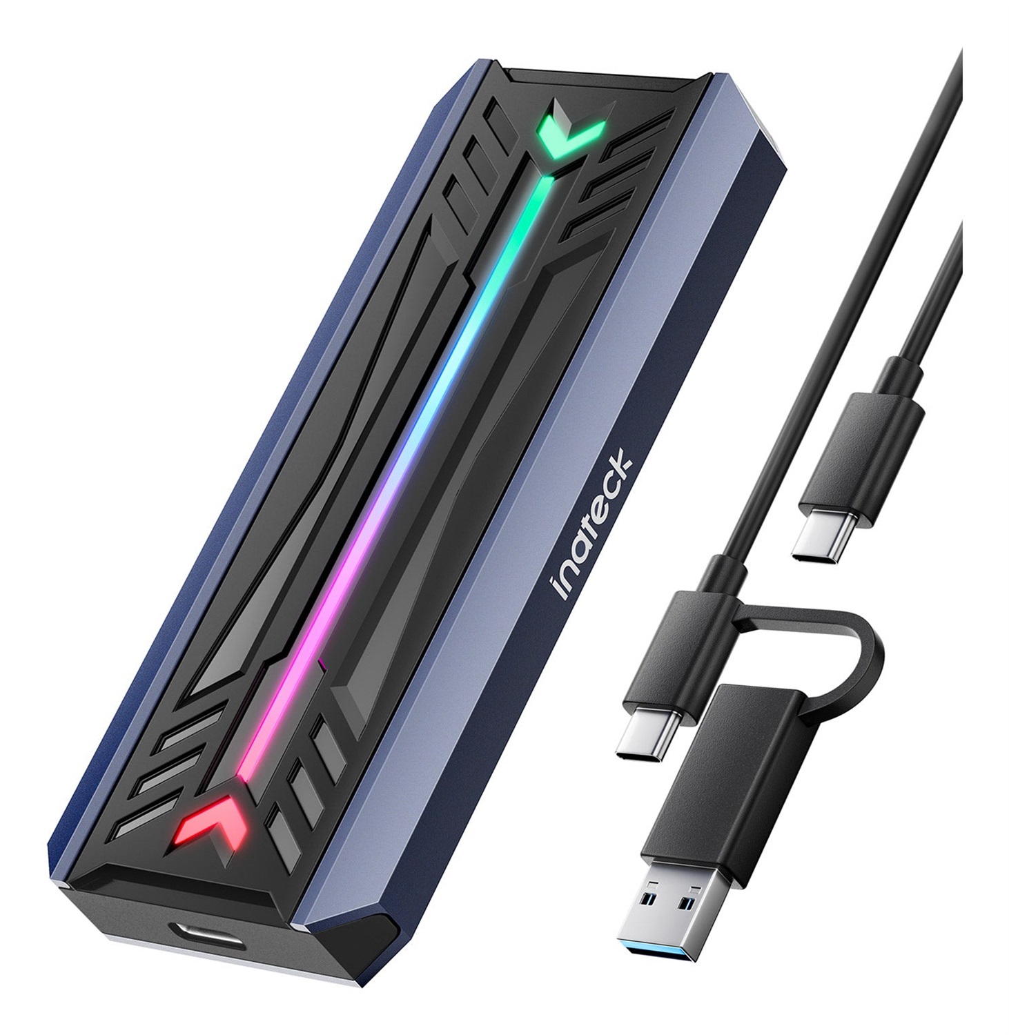 Inateck Custodia SSD M.2 NVMe/SATA RGB USB 3.2 Gen 2 - Alta Velocità 10 Gbps, Supporto UASP, Installazione Senza Attrezzi, Fino a 4 TB