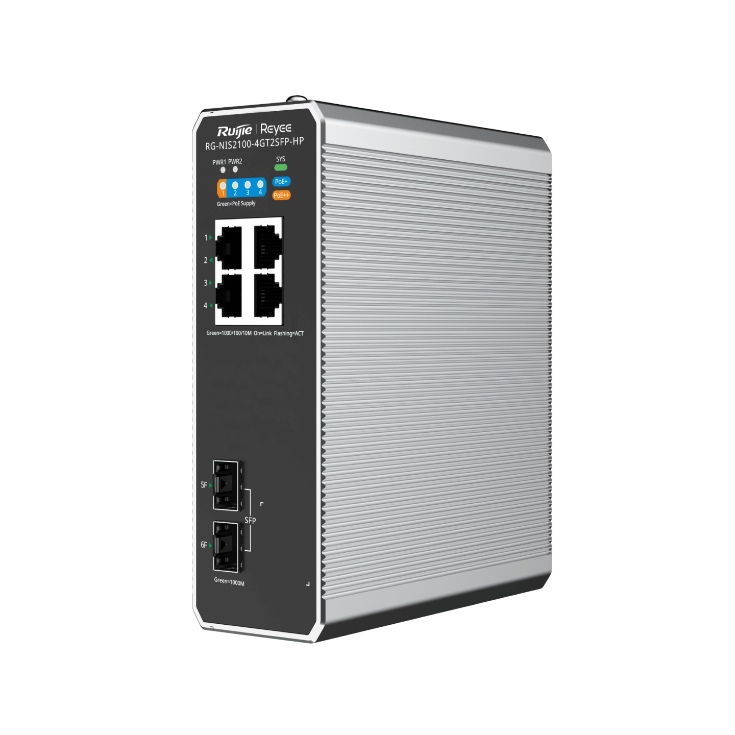 Ruijiee REYEE Cloud Industrial Switch L2 Full Managed IP40 con 4 porte RJ45 Gigabit, 2 porte SFP, 3 porte POE e 1 porta POE