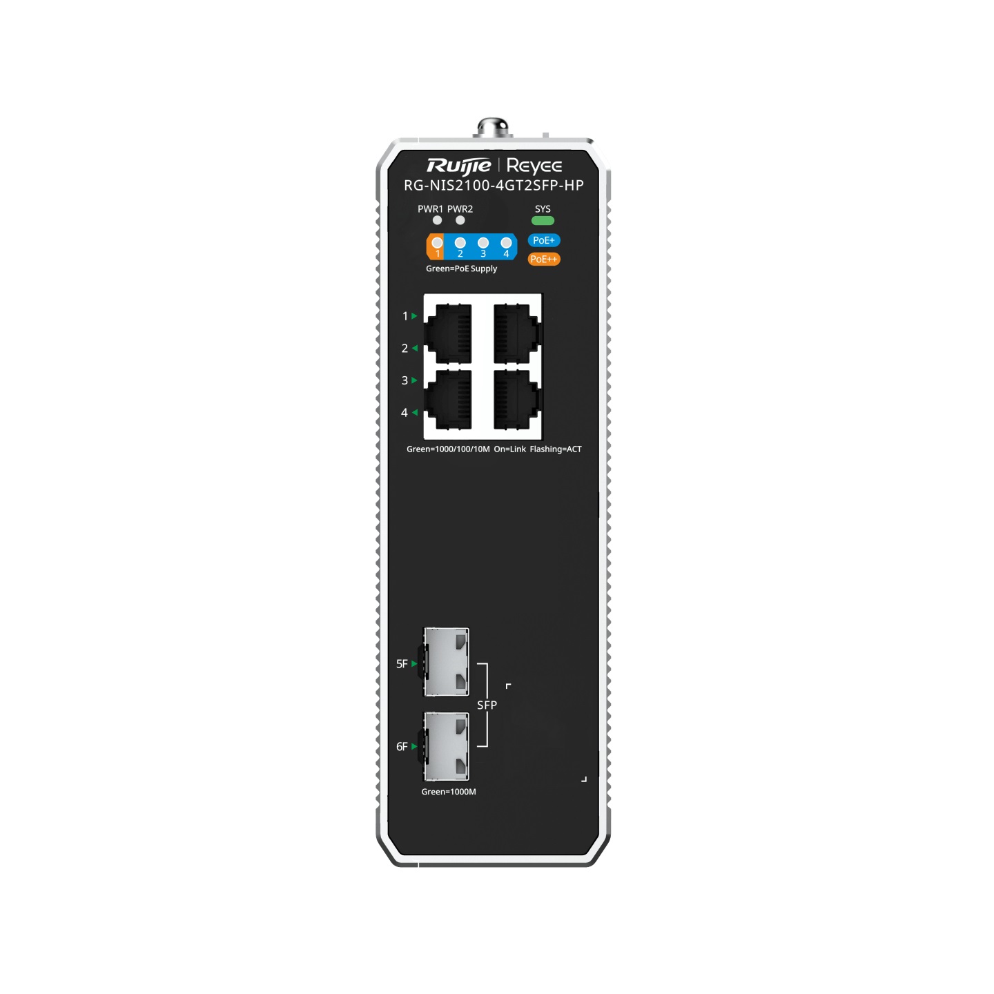 Ruijiee REYEE Cloud Industrial Switch L2 Full Managed IP40 con 4 porte RJ45 Gigabit, 2 porte SFP, 3 porte POE e 1 porta POE