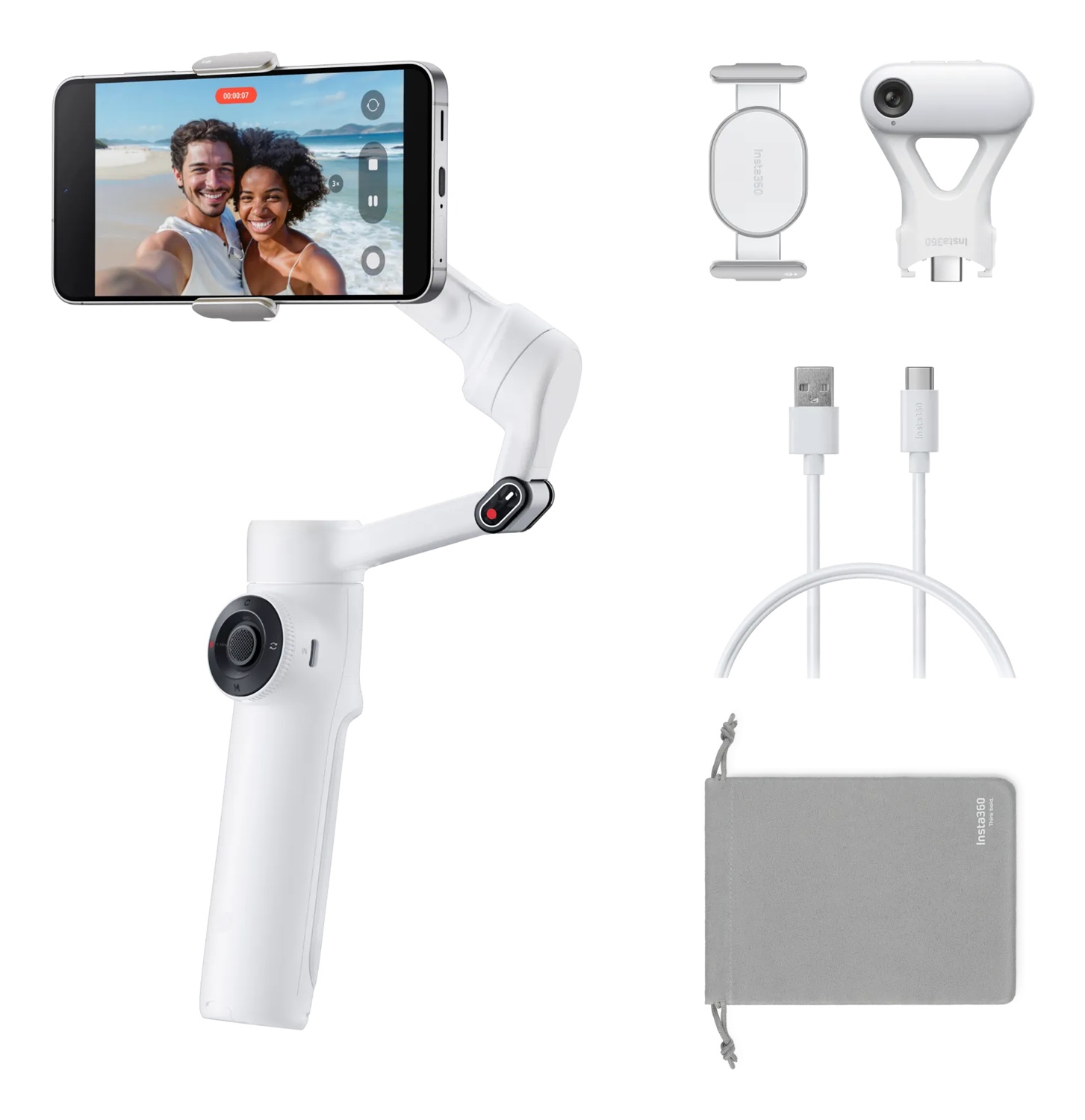 Insta360 Flow 2 - Gimbal Stabilizzatore Intelligente per Smartphone con AI, Colore Bianco