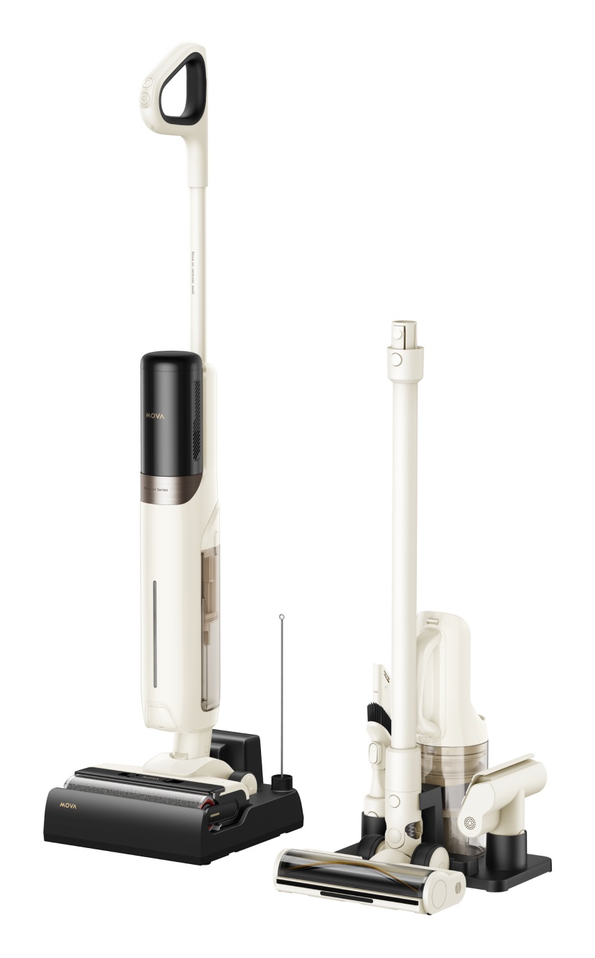 MOVA K30 MIX Aspirapolvere a bastone 2 in 1 Senza sacchetto, Pulizia Secca e Bagnata, Aspirazione 18.000 Pa, Design Piatto a 180°, Trasformabile in Portatile, Nero e Bianco