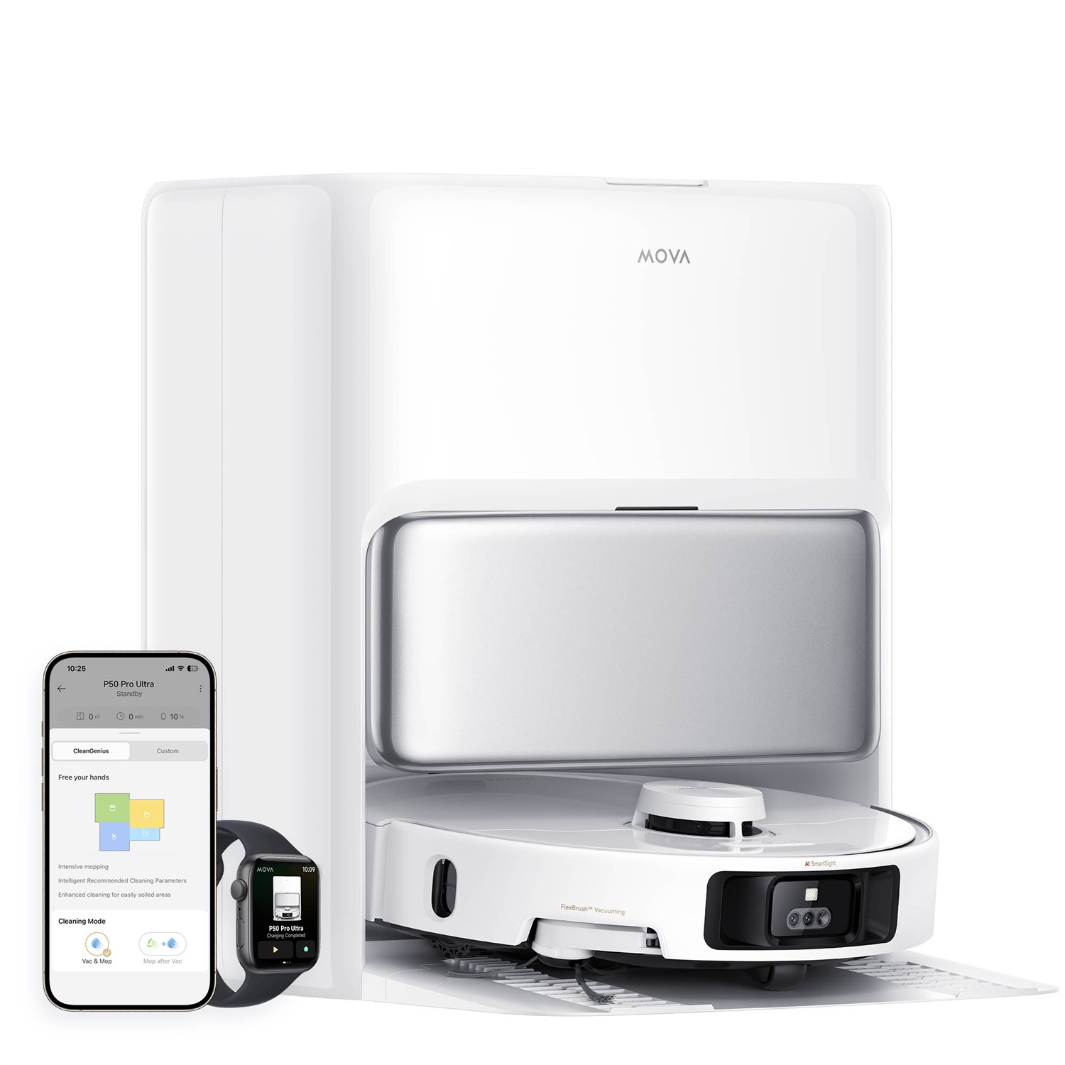 MOVA Tech P50 Pro Ultra Robot Aspirapolvere e Lavapavimenti 700W, Aspirazione 19000 Pa, Mocio Flessibile, Svuotamento Automatico, Controllo Vocale, Bianco