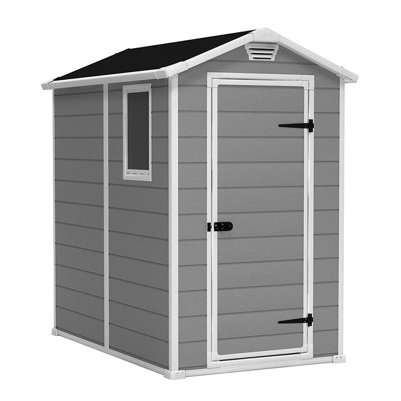 Keter Manor 4x6 - Casetta da Giardino in Resina Grigia con Finestra, 130x192x198 cm
