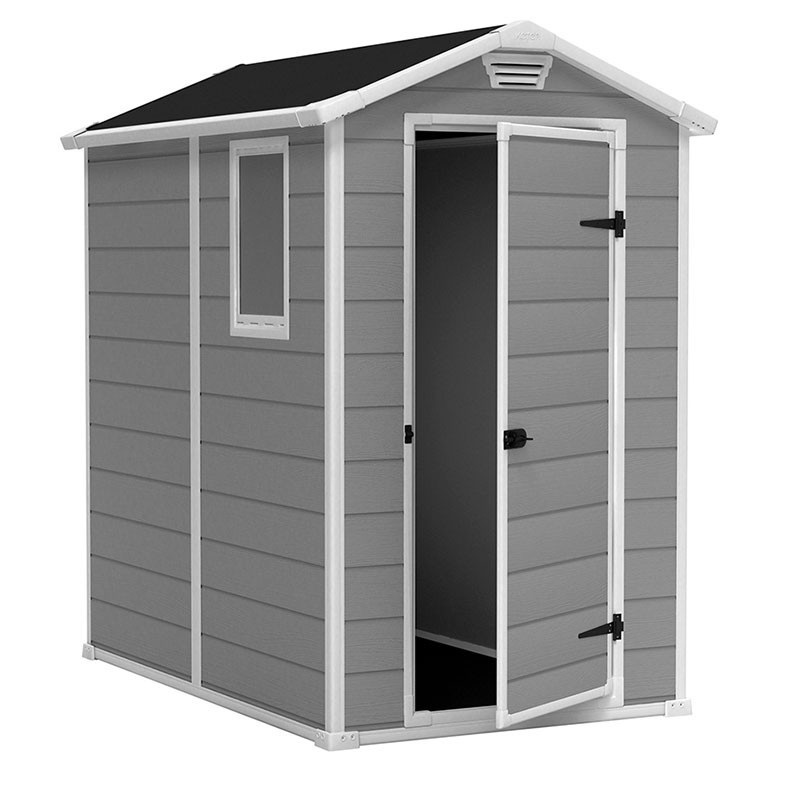 Keter Manor 4x6 - Casetta da Giardino in Resina Grigia con Finestra, 130x192x198 cm