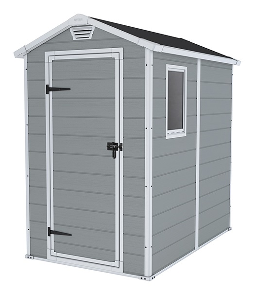 Keter Manor 4x6 - Casetta da Giardino in Resina Grigia con Finestra, 130x192x198 cm