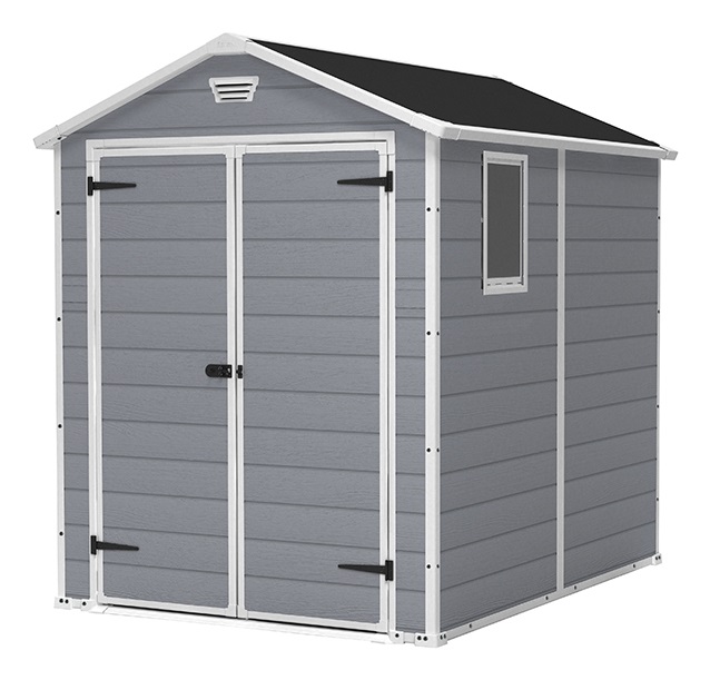 Keter Manor Casetta da Giardino in Resina Grigia 6x8 con Porta Doppia e Finestra - Dimensioni 185,8x236,8x227 cm