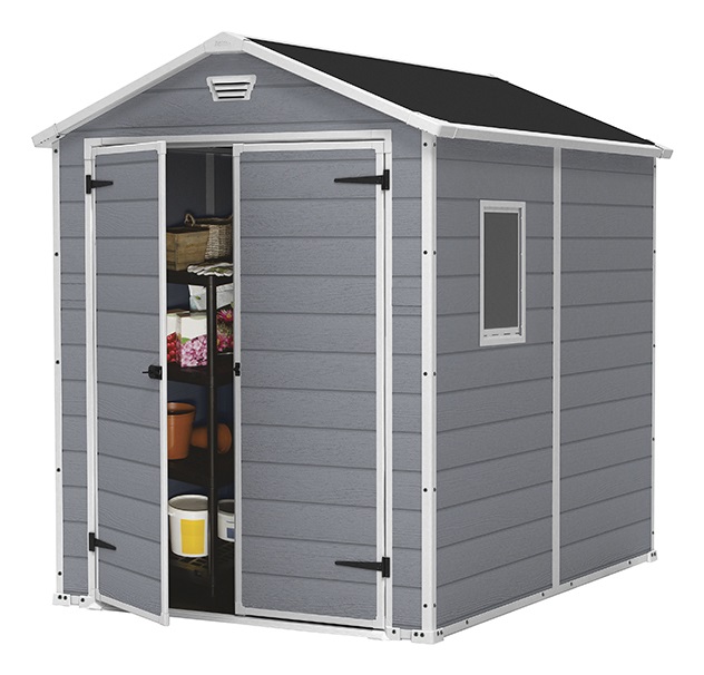 Keter Manor Casetta da Giardino in Resina Grigia 6x8 con Porta Doppia e Finestra - Dimensioni 185,8x236,8x227 cm