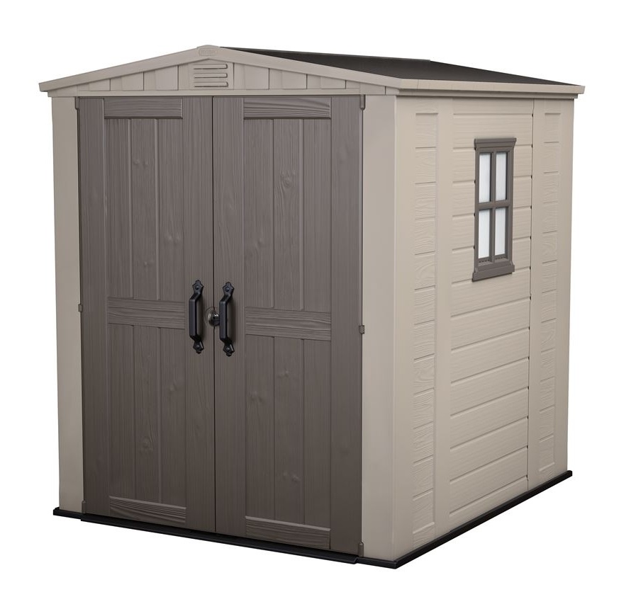 Keter Casetta da Giardino Factor 6x6 Beige in Resina con Porta Doppia Anta e Mensole Incluse