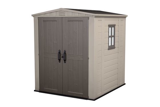 Keter Casetta da Giardino Factor 6x6 Beige in Resina con Porta Doppia Anta e Mensole Incluse