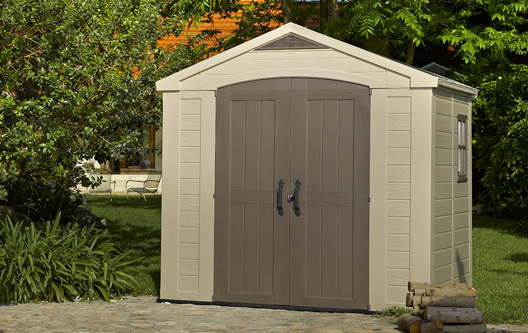 Keter Casetta da Giardino Factor 8x6 Beige - 256,5 x 182 x 243 cm, Doppia Anta, Resistente agli Agenti Atmosferici