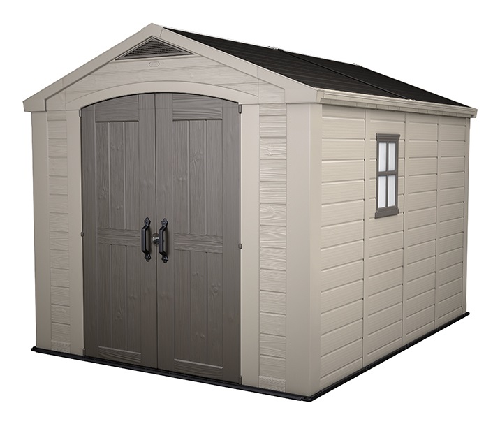 Keter Casetta da Giardino Factor 8x11 in Resina Beige con Mensole e Porta Doppia Anta - 256,4x331,5x243 cm