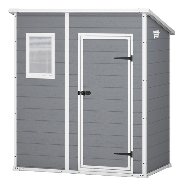 Keter Manor Pent 6x4 Casetta da Giardino in Resina Grigia con Finitura Effetto Legno e Porta Singola