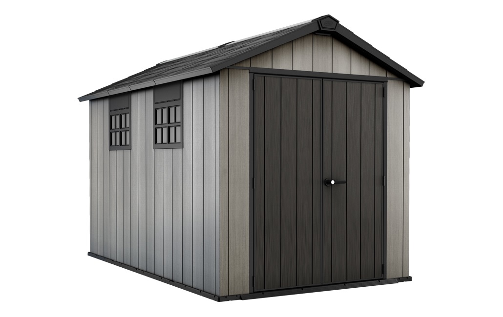 Keter Oakland 7511 Casetta da Giardino in DUOTECH Grigio, Effetto Legno Spazzolato, Doppia Anta, 230x350x242H cm