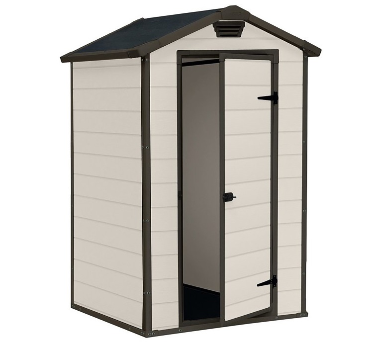 Keter Manor 4x3 Casetta da Giardino in Resina Beige con Finitura Effetto Legno Graffiato, Dimensioni 129x103x196 cm