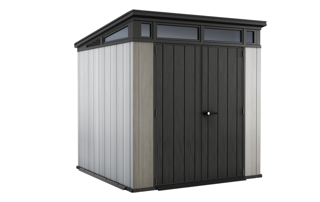 Keter Casetta da Giardino Artisan 7x7 in Resina DUOTECH Grigia - 214x218x226 cm, Porta Doppia Anta, Effetto Legno Spazzolato