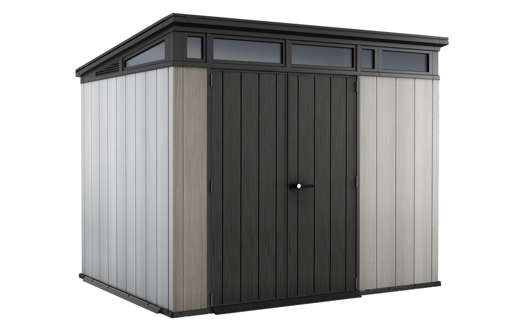 Keter Casetta da Giardino Artisan 9x7 in Resina Grigia con Porta Doppia Anta - 277x218x226 cm, Effetto Legno Spazzolato, Superficie Interna 5.31 m²