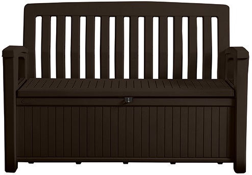 Keter Cassapanca da Giardino Patio Storage Bench in Resina Grafite con Effetto Legno, 227 Litri, 132,7 x 61,2 x 89,5 cm, Seduta per 2 Persone