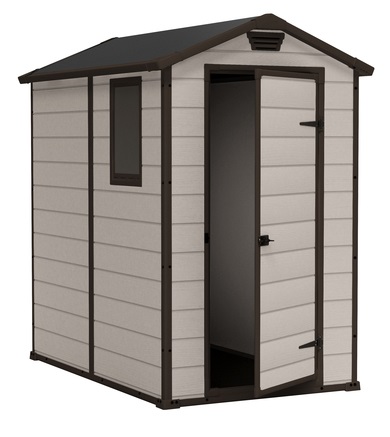 Keter Casetta da Giardino Manor 4x6 Beige - Resina con Finitura Effetto Legno, 130x192x198 cm, Anta Singola e Finestra