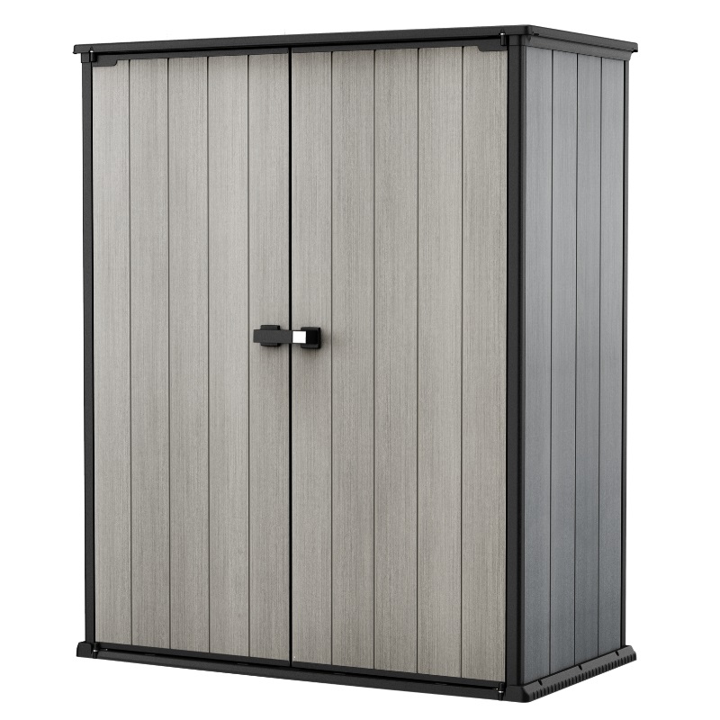 Keter High Store Armadietto Porta Attrezzi da Esterno in DUOTECH, 140x73,6x170,4 cm, Capacità 1400L, Grigio Effetto Legno